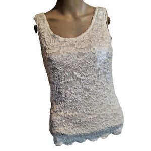 Vintage Cimmaron Dress Ivory Lace Tank Top 100% Stretchy Nylon Sz 16